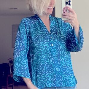 Natori Blue Aqua Blouse for Women Size Medium Top Shirt